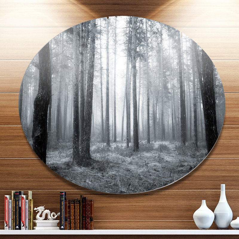 «Black and White Foggy Forest», reproduction de photo sur métal, H 36 po x l 36 po