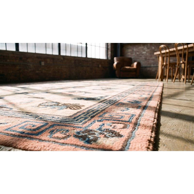 Antique Wool Coral / Salmon Pink Hand Knotted Pile Rug