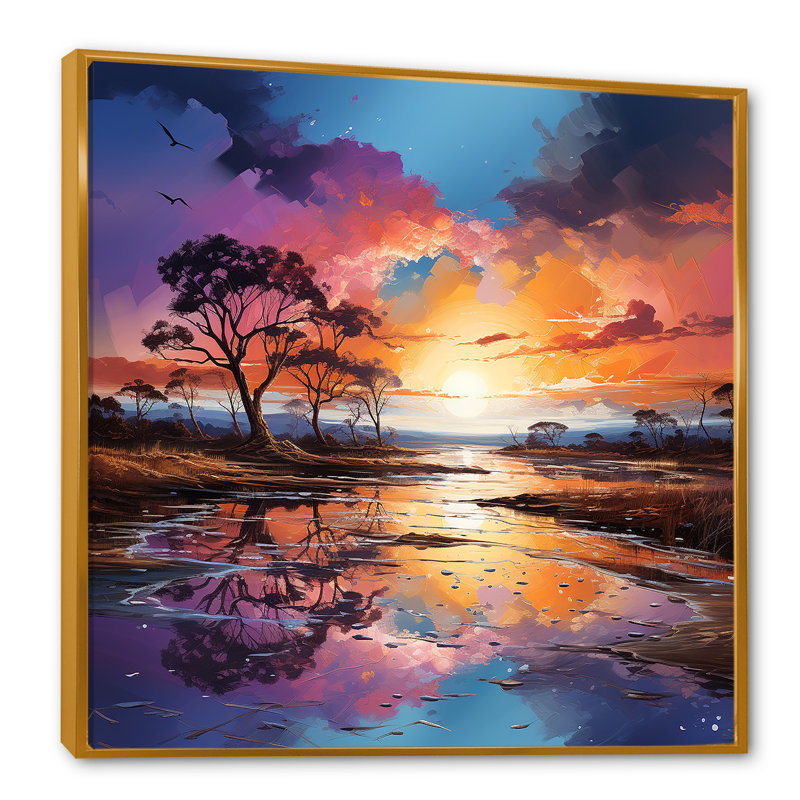 «Charmant Dessert Sky At Sunset III», reproduction d'art sur toile, Cadre flottant doré, H 30 po x l 30 po x P 1 po
