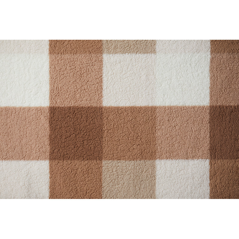 Taupe Plaid Reversible Sherpa Fleece Throw Blanket 50x60