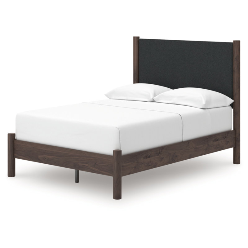 Lit plateforme tapissier double Cadmori, Brun / Noir, Double