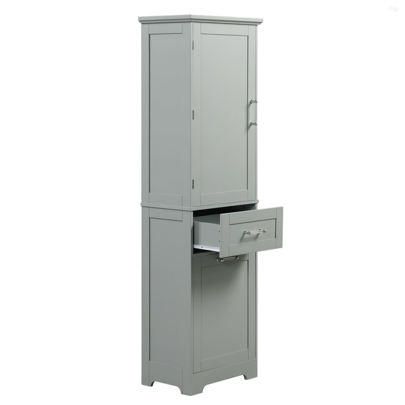 Grande armoire de rangement pour salle de bain, armoire de rangement autoportante avec deux tiroirs de tailles différentes et tablette réglable, panneau de fibres à densité moyenne avec finition peinte