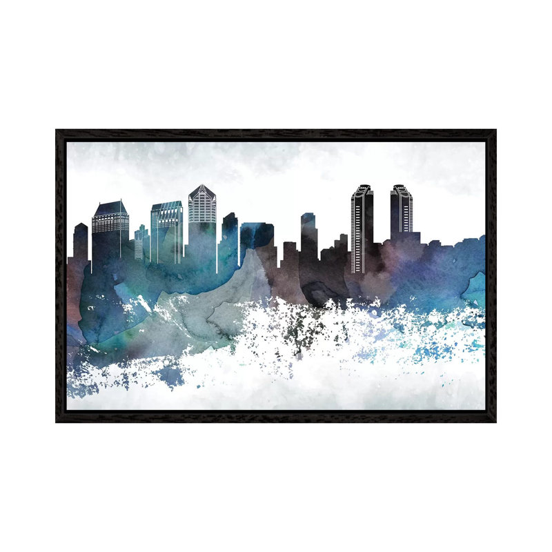 San Diego Bluish Skylines - Print on Canvas, 66.04 cm H x 45.72 cm W, Black Framed