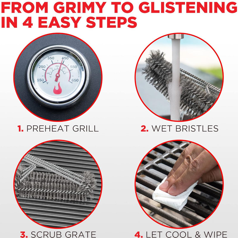Premium Stainless Steel Non-Stick Cleaning Brush with Ergonomic Handle, Rust-Resistant Dishwasher Safe Scrub Brush for Pots, Pans, Grill & Kitchen Cleaning