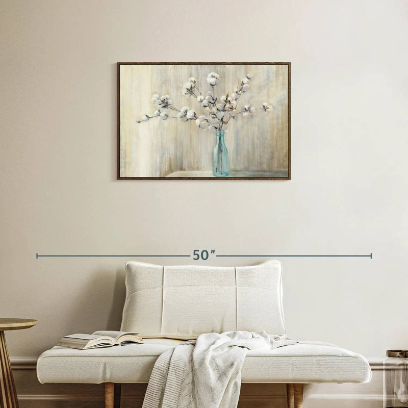 Bouquet de coton, Cadre flottant en noyer, 31 po x 21 po