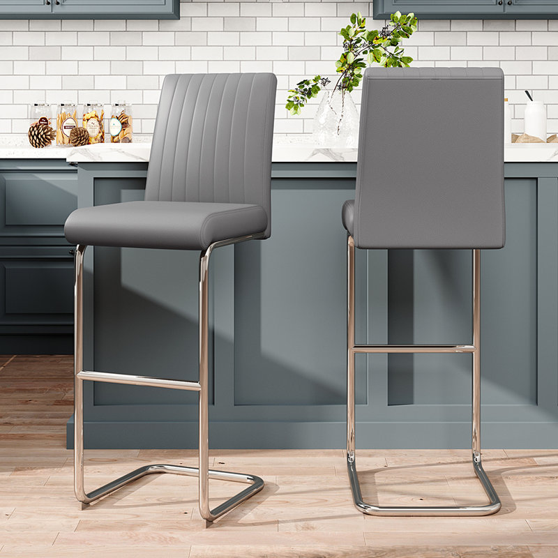 Bowne Faux Leather Breakfast Bar Chairs Upholstered Modern Chairs, Grey