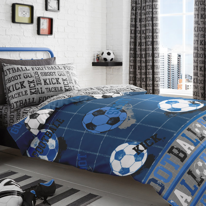 Urban Football Duvet Cover Set, Double Duvet Cover + 2 Standard Pillowcases, Blue