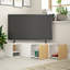 Meuble télé moderne avec de nombreuses tablettes, blanc et chêne, 35,4 x 12,6 x 36,2 pouces | 100% panneau de particules enduit de mélamine, épaisseur: 0,7 pouce | Conception murale, élégante et fonctionnelle pour le salon-1160696564