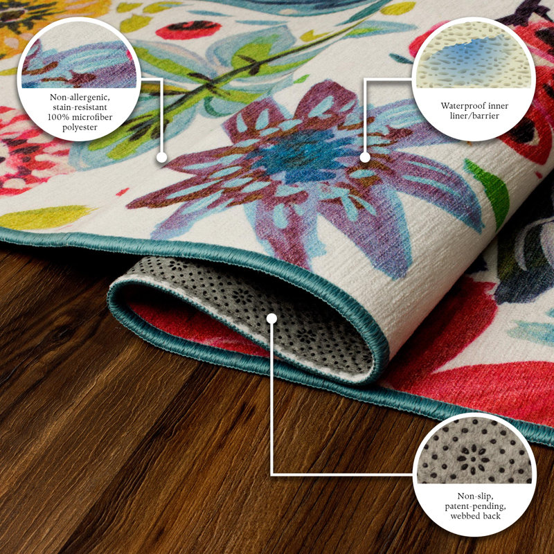 Multicolor Floral Synthetic Washable 5' x 7' Rug