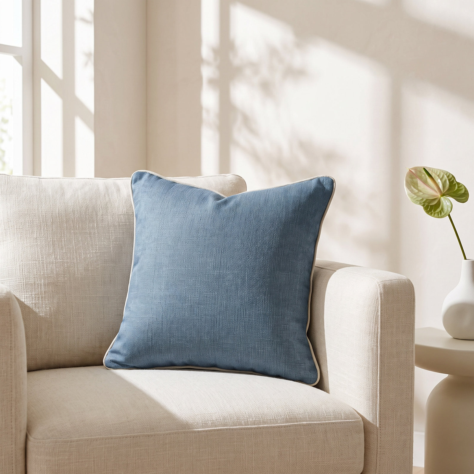 Jaclyn Sunbrella® Throw Pillow, 18" x 18", Natural/Blue