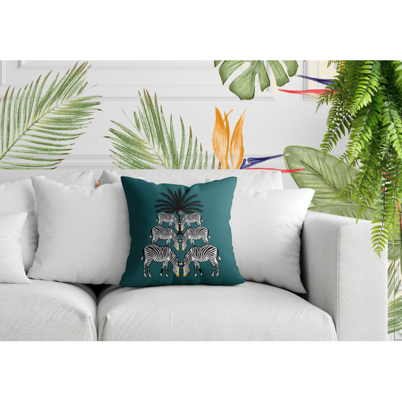 Oreiller carré réversible intérieur / extérieur Camo Zebra, 15"H x 15"W x 4.3"D, Émeraude