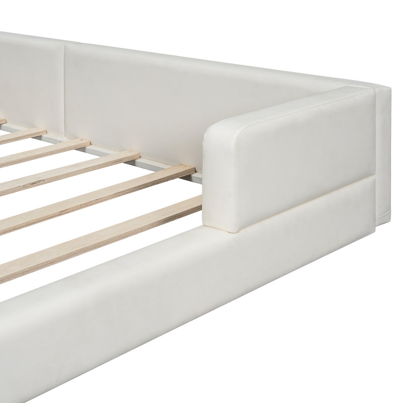 Grand lit plateforme avec lumières de lecture personnalisées - Cuir blanc relaxant pour tête de lit