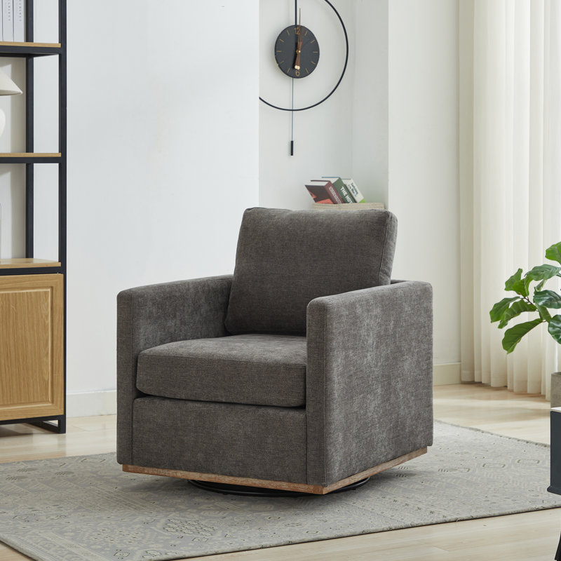 Modern Chenille Swivel Chair With Wooden Base - Perfect Accent For Living Room Or Bedroom, Charcoal Chenille