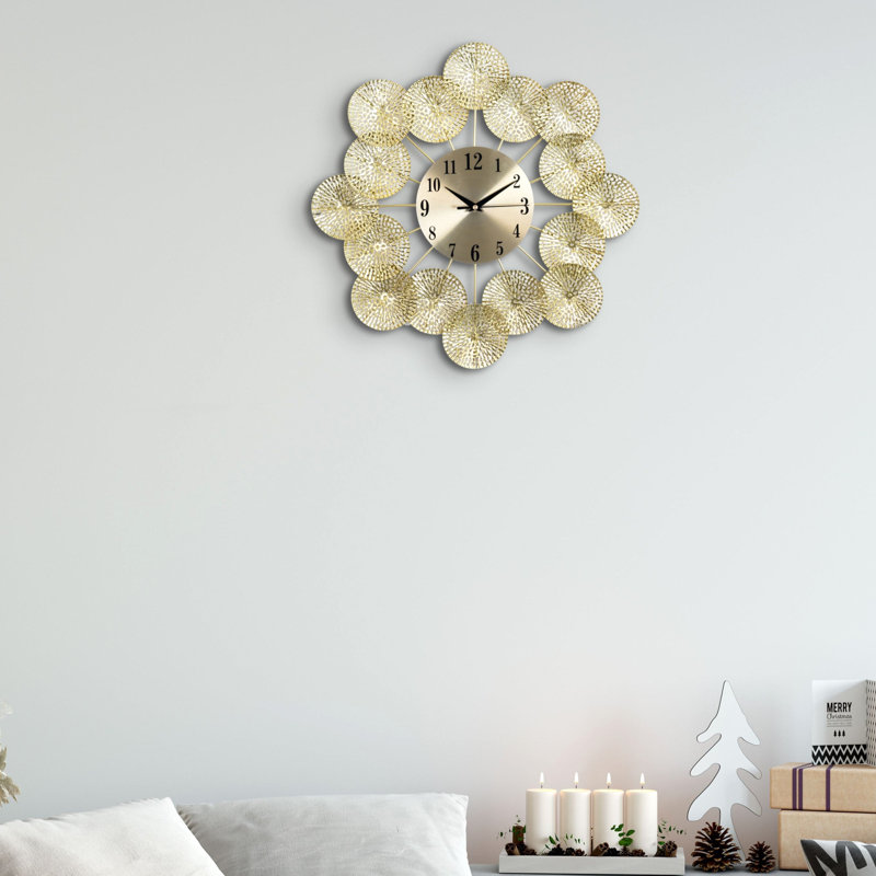 Arev Golden Elegance 45 cm Metal Wall Clock - Silent & Modern