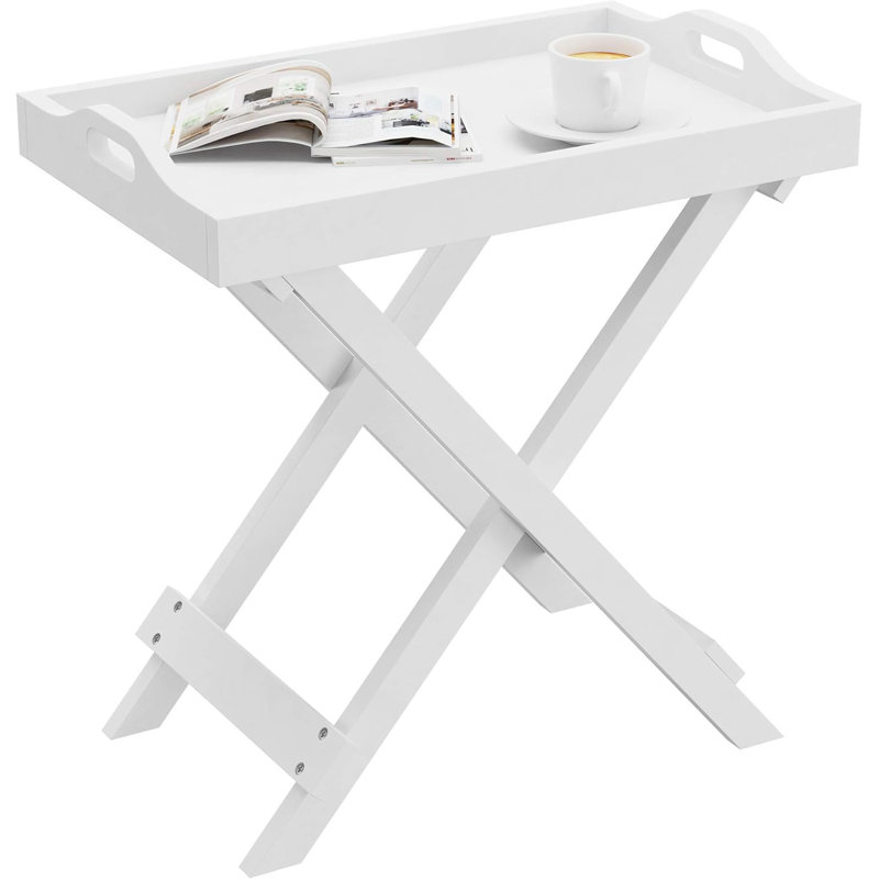 Contemporary Side Table with Removable Tray Top Portable End Furniture, White