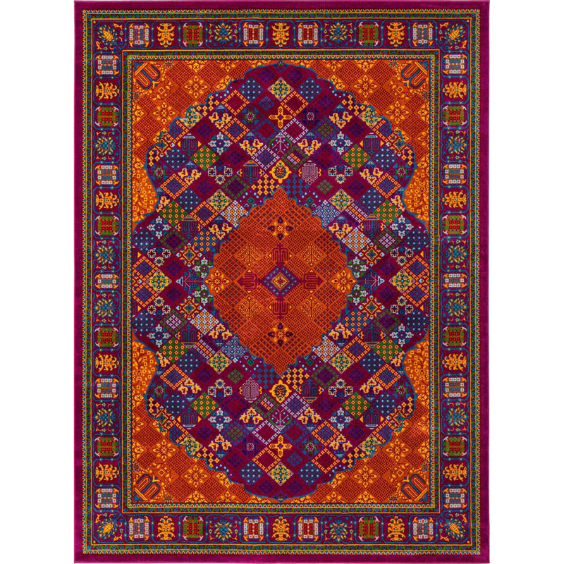 Oriental Orange/Purple Area Rug, Rectangle 9' x 12'