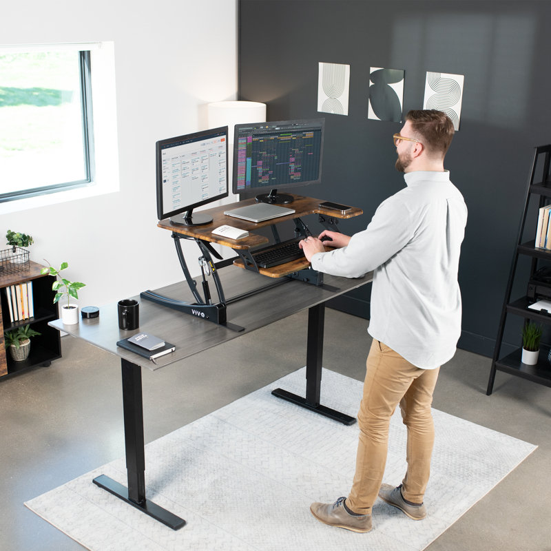 Standing Desk Converter DESK-V000V Series, Vintage Brown / Black