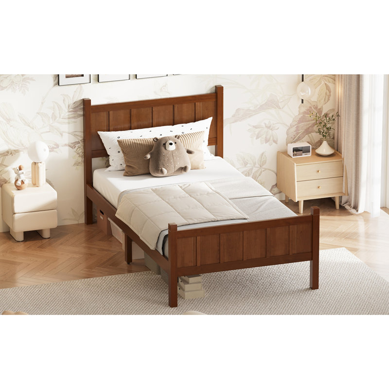 Flat Panel Bed with Headboard & Footboard, Twin, Dark Walnut
