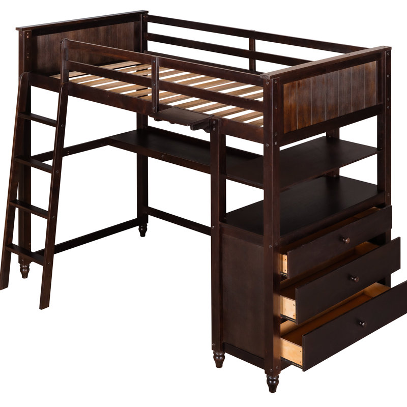 Lit mezzanine simple avec bureau et tiroirs - Finition, bois massif robuste pour un espace de vie et un espace de travail confortables, chambre fonctionnelle