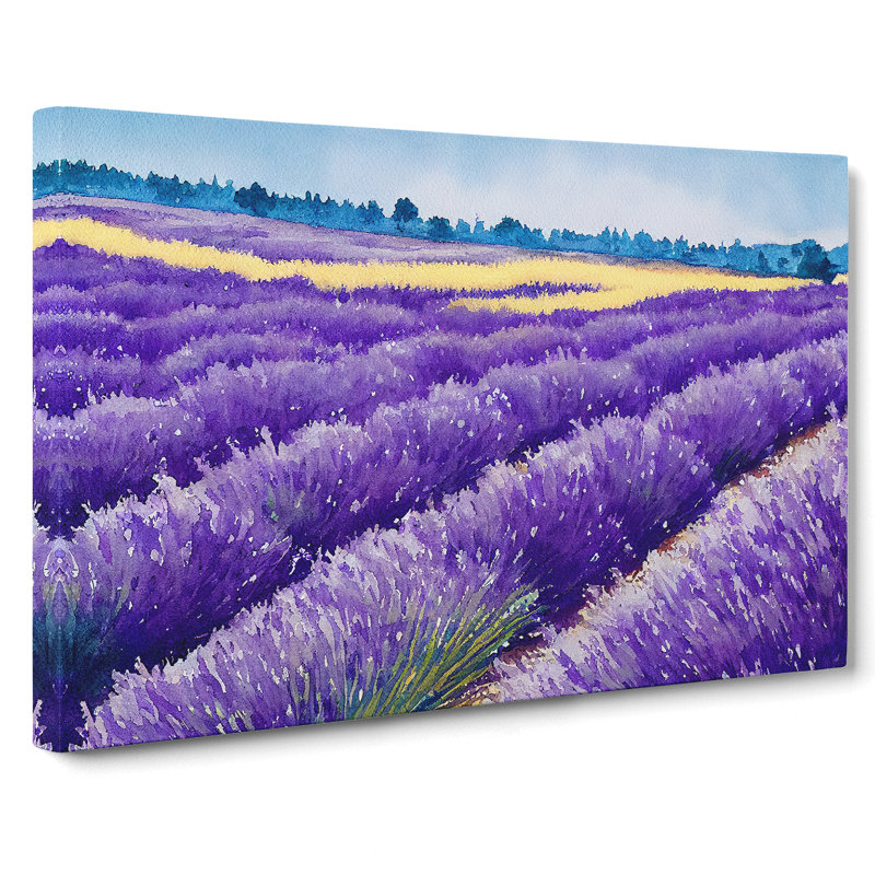 Lavender Field Watercolour Vol.3 - Wrapped Canvas Print, 40cm H x 60cm W x 3cm D