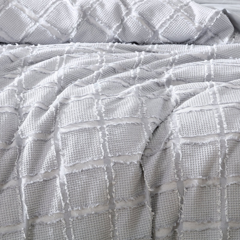 Ensemble d'édredon 100% coton ivoire / gris 3 pièces Jadan Collection, Édredon très grand et 2 très grandes taies déc