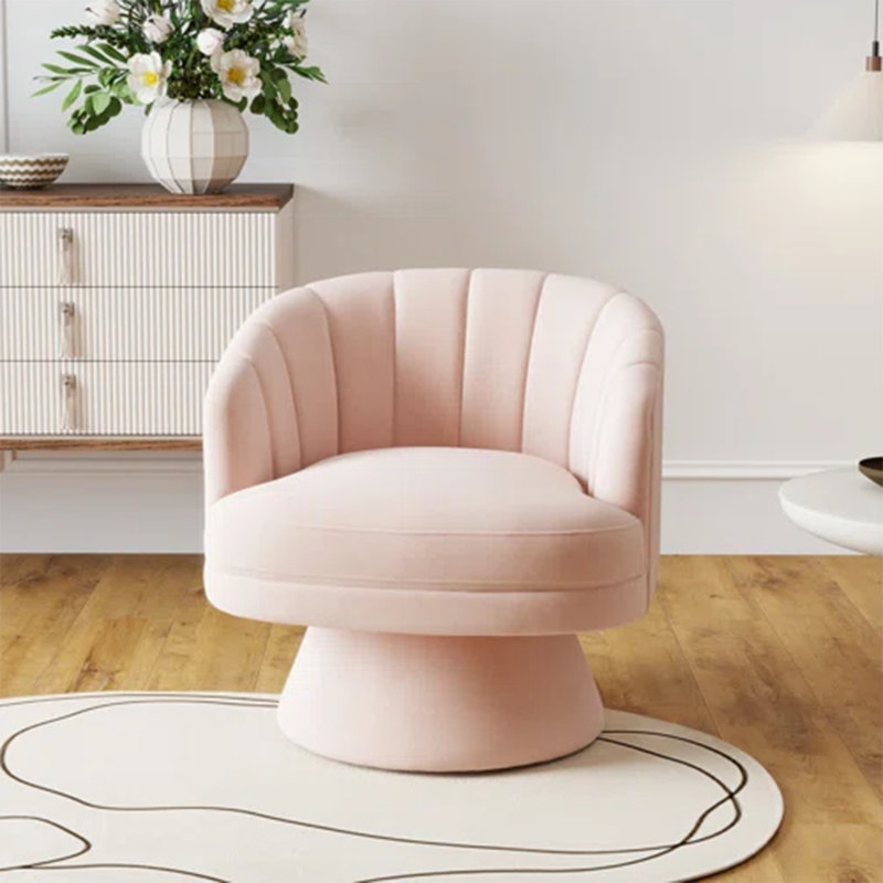 Fauteuil demi-tonneau pivotant en velours Murrow, Rose
