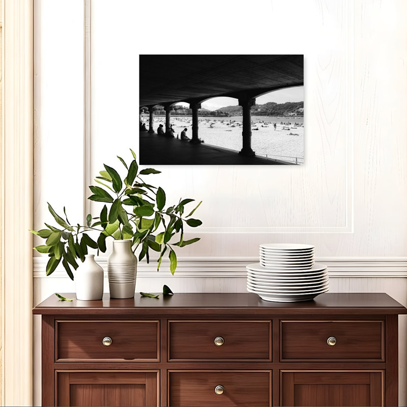 Été, plage, promenade, architecture contemporaine abstraite, impression d'art mural sur la plage, 16" H x 24" W