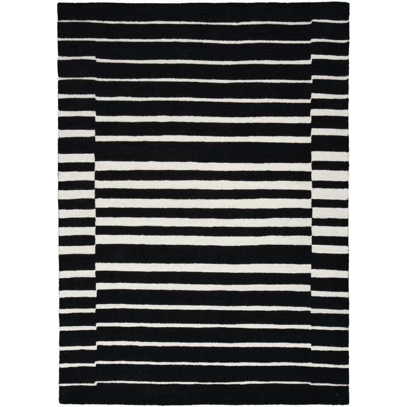 Tapis noir fait à la main de style Mid-Century, Rectangle 5 pi x 7 pi