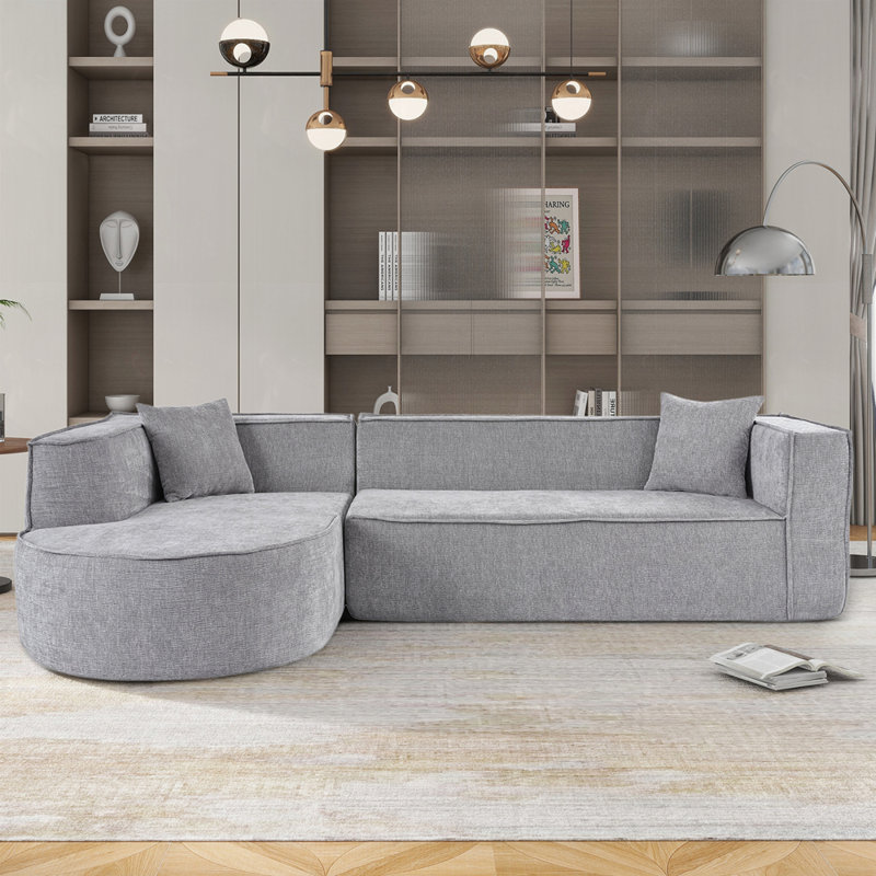 Canapé en L luxueux en chenille, Gris