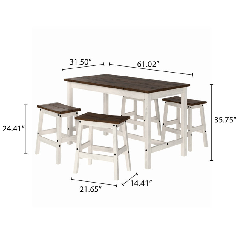 Table de salle à manger en bois et 4 tabourets Delja | August Grove®, Blanc, Chêne foncé / blanc