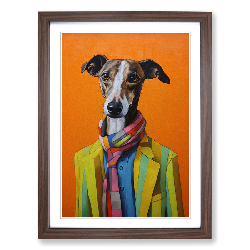 Whippet Contemporary - Framed Print, Walnut , 46cm H x 34cm W x 2cm D