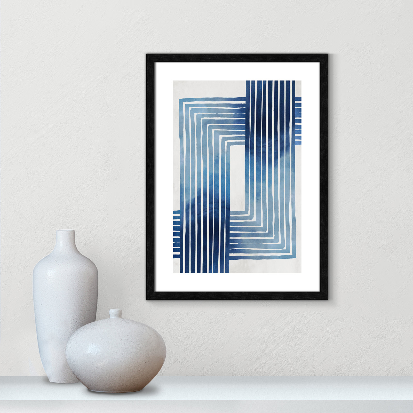 Lanny "In Unison" Painting by Eva Watts, 23" H x 17" W x 0.75" D, Black Wood Framed Paper
