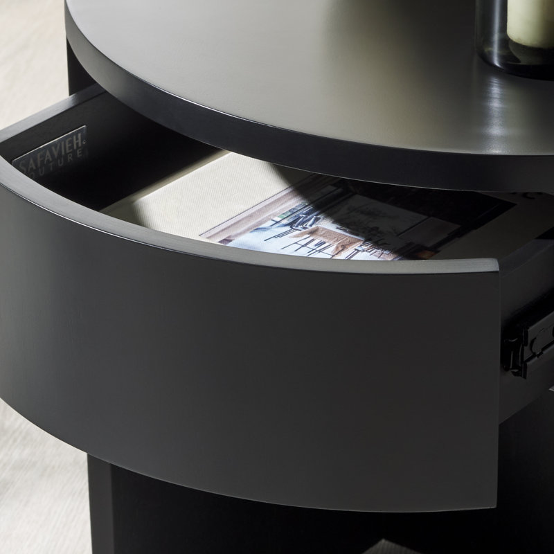 Daiya Round 1 Draw Wood Nightstand, Black