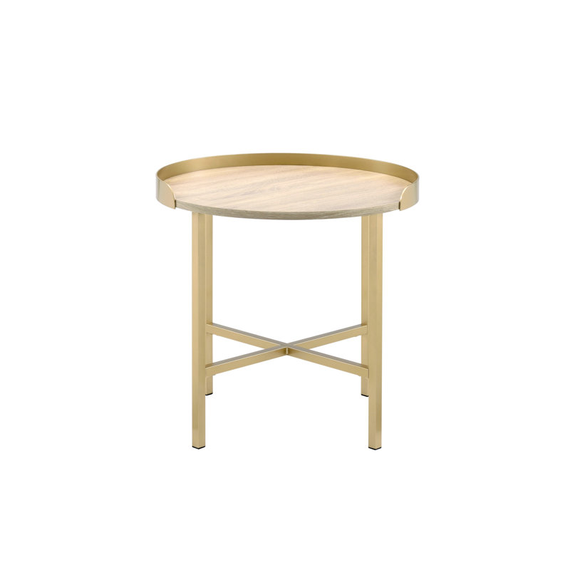 Table d'appoint à finition dorée avec plateau en bois synthétique et bois massif