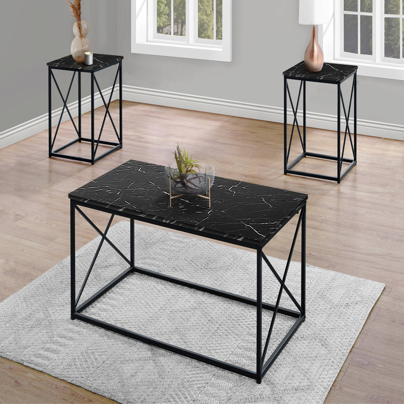 Ensemble de table, ensemble 3 pièces, café, bout, côté, accent, stratifié aspect marbre, métal, contemporain, moderne
