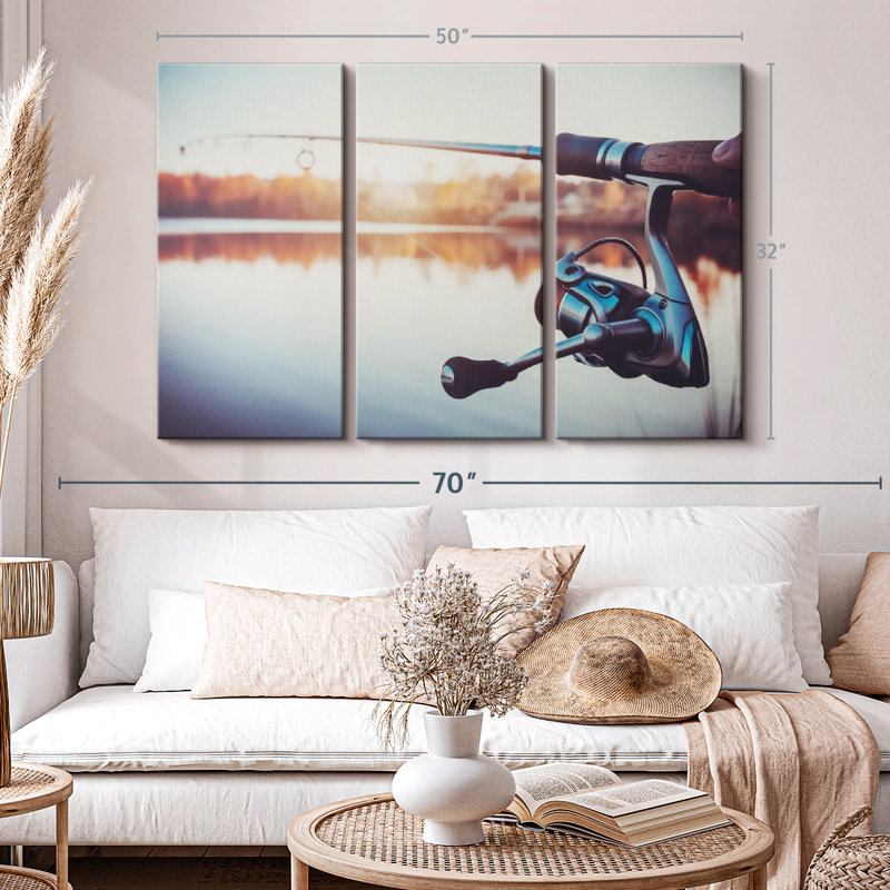 «Summer Lake Fishing», 3 pièces sur toile, H 32 po x l 50 po x P 1,25 po