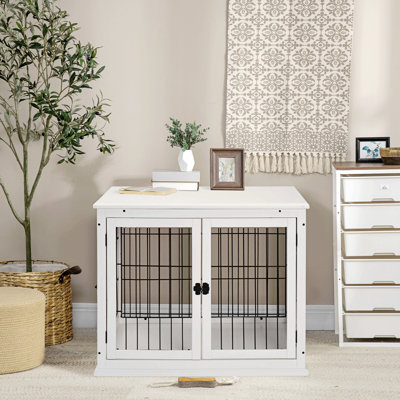 Dog Crate Furniture, Small Dog Cage End Table With Two Opening Sides, Lockable Door, Puppy Kennel Indoor, Cute And Decorative