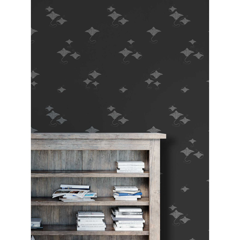 Bat Rays 33' L x 20.5" W  Wallpaper Roll, Black