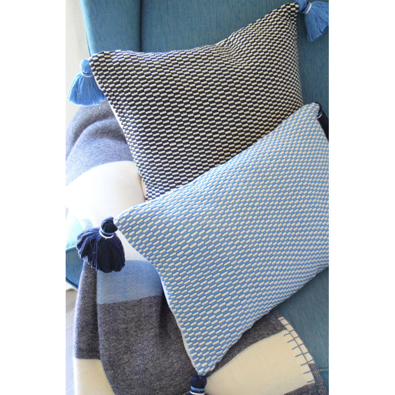 Ella Rectangular Cotton Pillow Cover and Insert, Navy/Natural