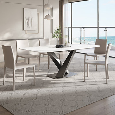 Tahiem Rectangular with Stainless Steel Base Dining Table