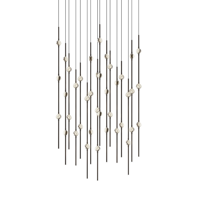 Constellation - Aries 24" Square LED Pendant - Espresso Black Fixture - Clear Faceted Acrylic Shade - 2200K - 240" Cable