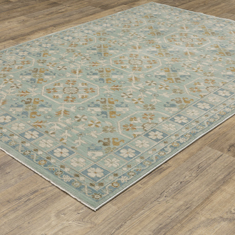 Graicyn Bohemian Medallion Teal/ Blue Area Rug, Rectangle 6'7" x 9'9"