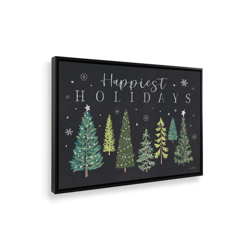 «Happest Holidays» par Elizabeth Tyndall, reproduction d'art, L 16 po x H 12 po, Noir, Toile avec cadre