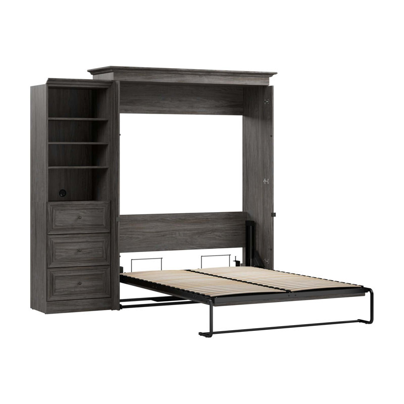 Grand lit escamotable avec rangement Alvaretta, Noyer gris