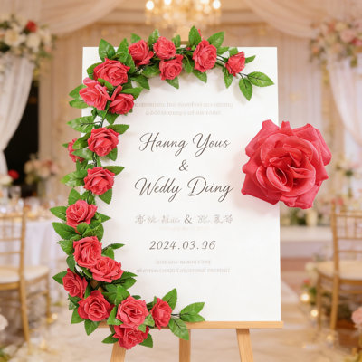 2 Pack Artificial Rose Garland, Each 7.5FT Fake Rose Vine Hanging Floral Garland for Wedding Swing Table Centerpiece Arrangement Decor