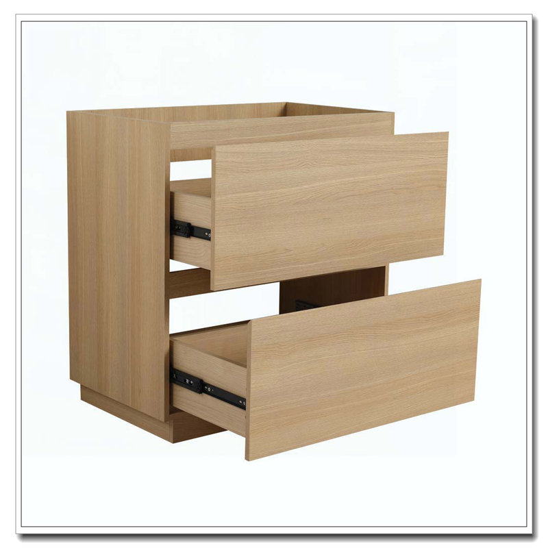 Armoire de salle de bain autoportante moderne avec deux tiroirs faciles à assembler, Chêne