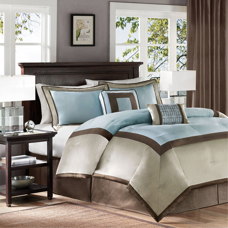 Ensemble d'édredon 7 pièces bleu très grand californien, Édredon très grand californien + 6 pièces suppl
