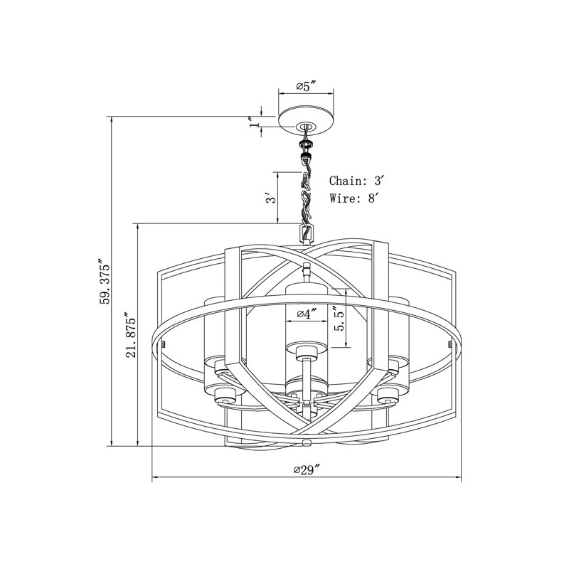 Luminaire suspendu linéaire 6 lumières Lantern