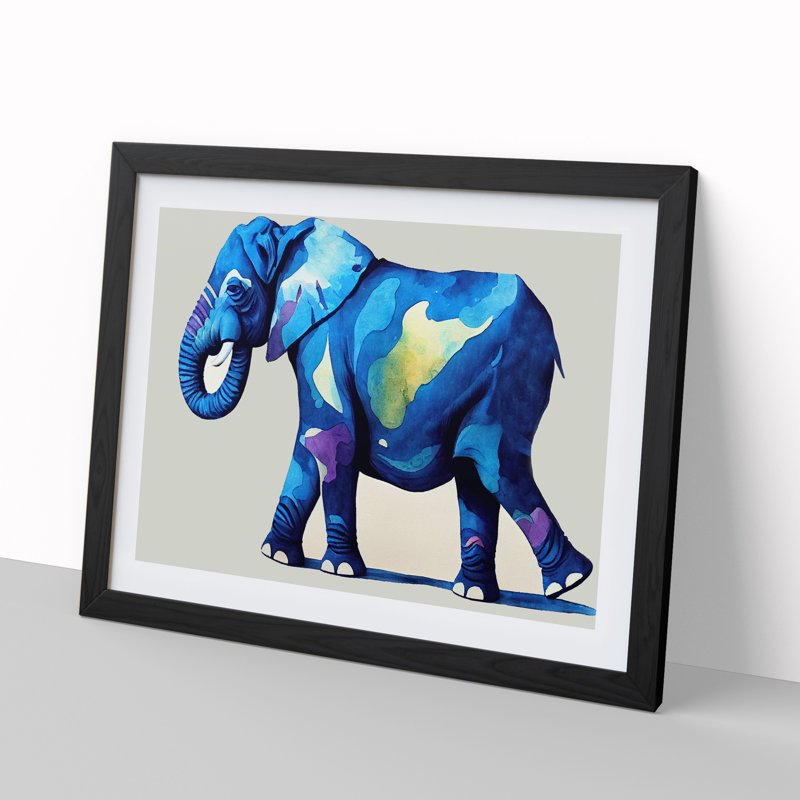 Watercolour Elephant - Single Picture Frame Print, Black, 46cm H x 64cm W x 2cm D