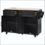 56.5" Kitchen Island with Drop Leaf, Embossed Vertical Stripe, and 4 Doors – Black-129895308